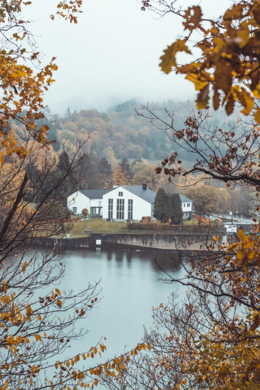 an estate that is on the water with some houses