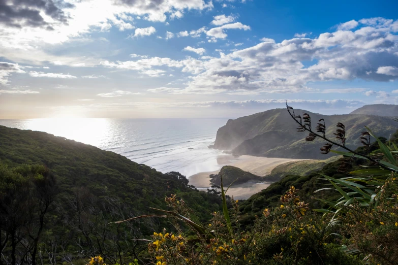 an overlook from a hill overlooking a beach