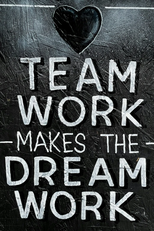 an image of chalk writing that says teamwork makes the dream work