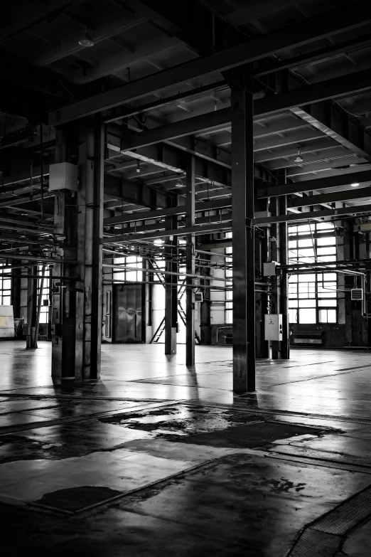 a black and white image of an empty building