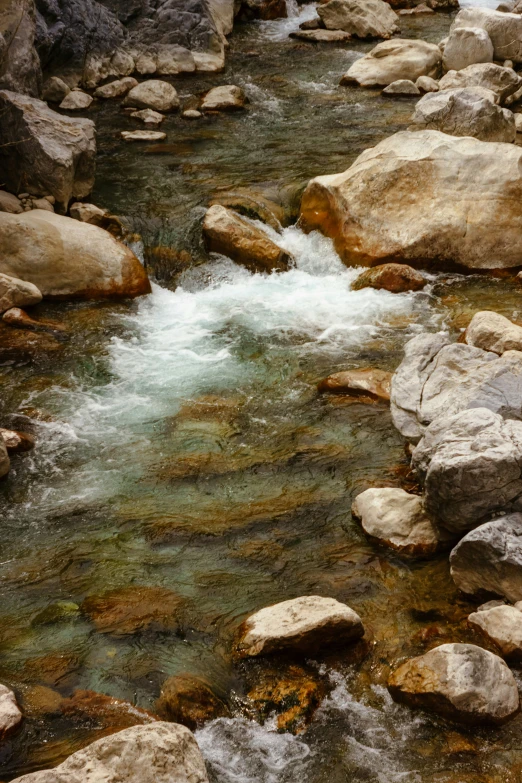 a man stands on the edge of a rocky stream