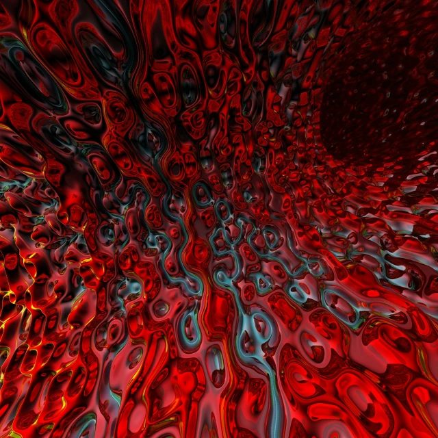 an abstract digital painting of the shape and texture of a red - blue and black surface