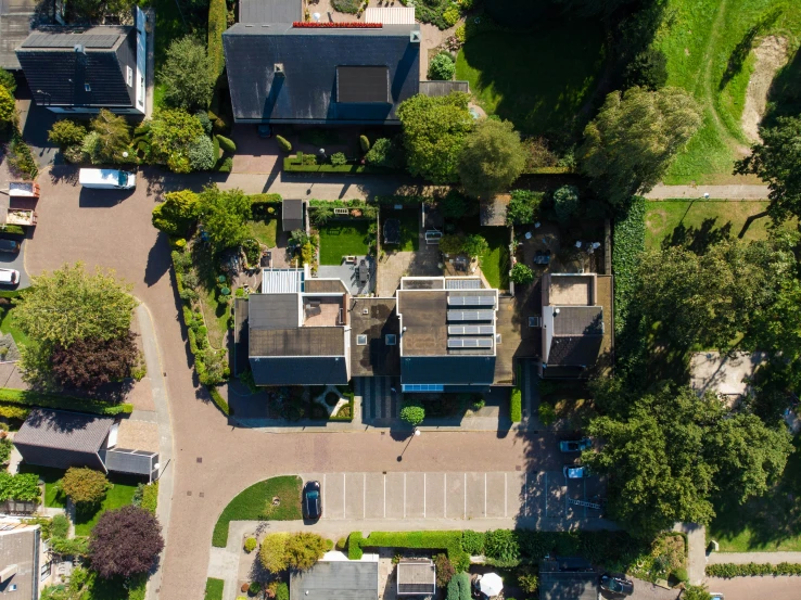 an aerial view of a group of buildings