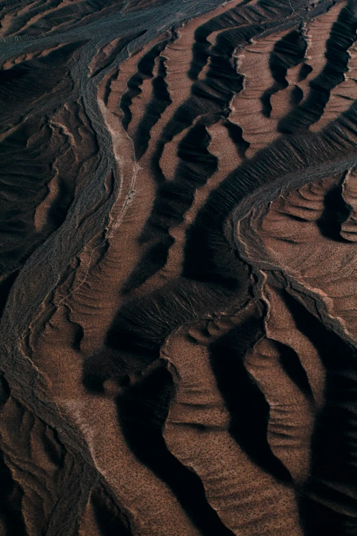 the terrain looks like waves in brown sand