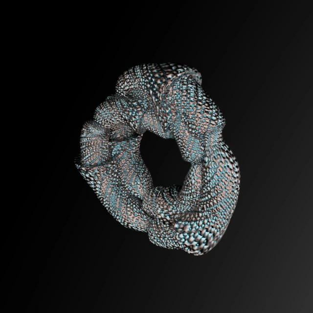 a loop of material sitting on top of a black surface