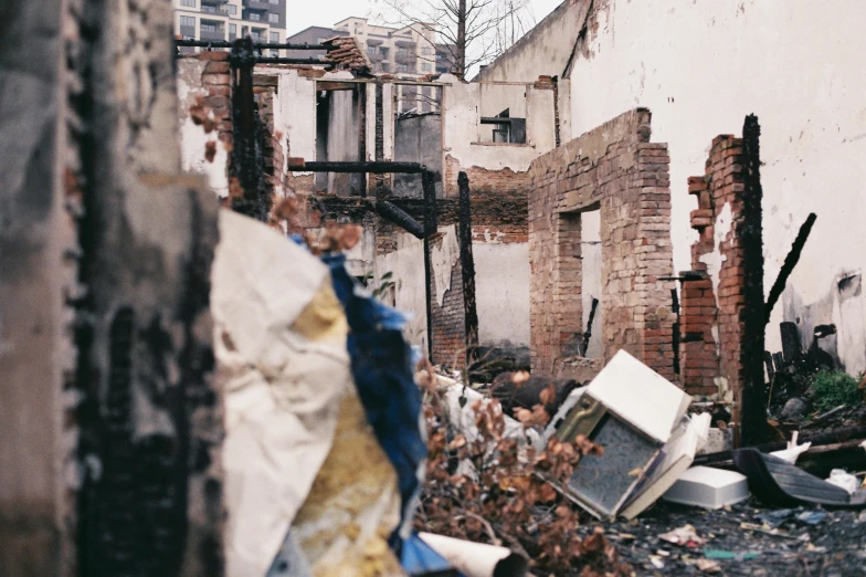 a demolished building that has been left in some places