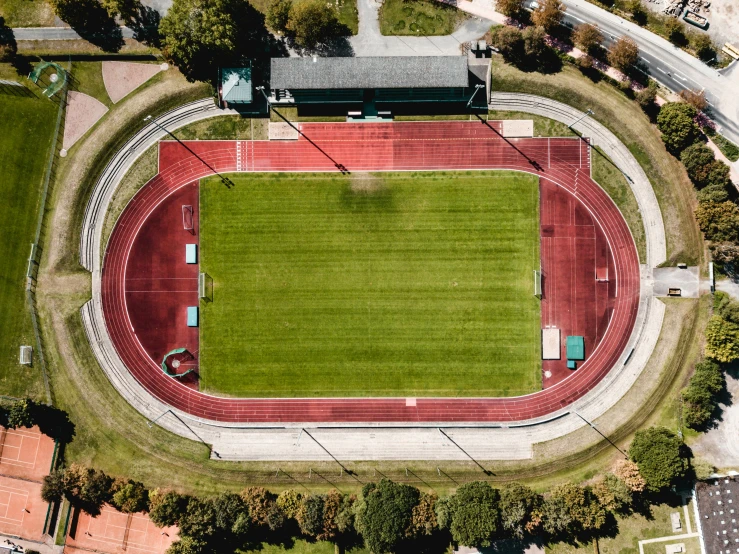 a football field from the air and it is grassy