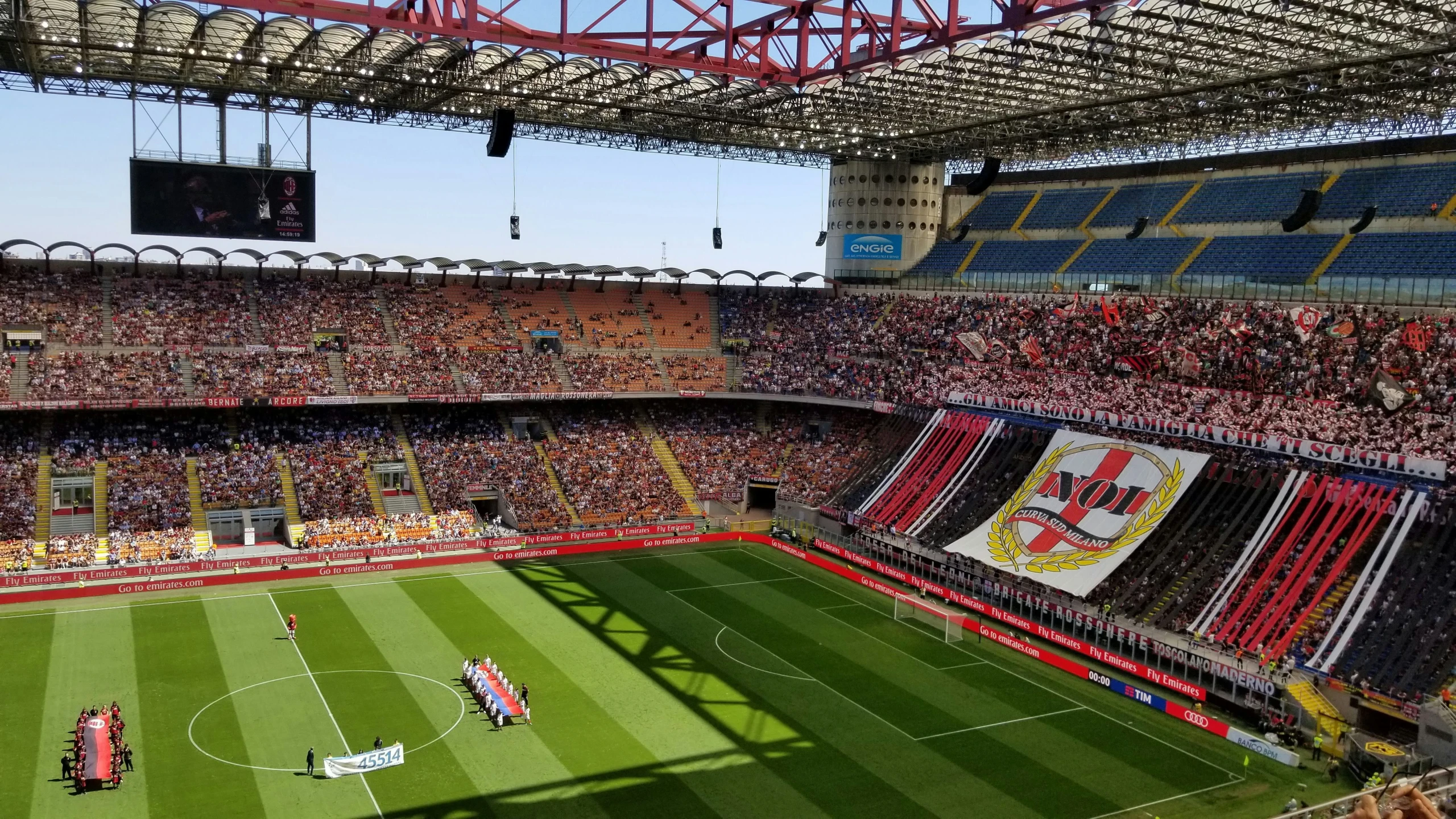 a view from inside the stadium looking at a soccer match