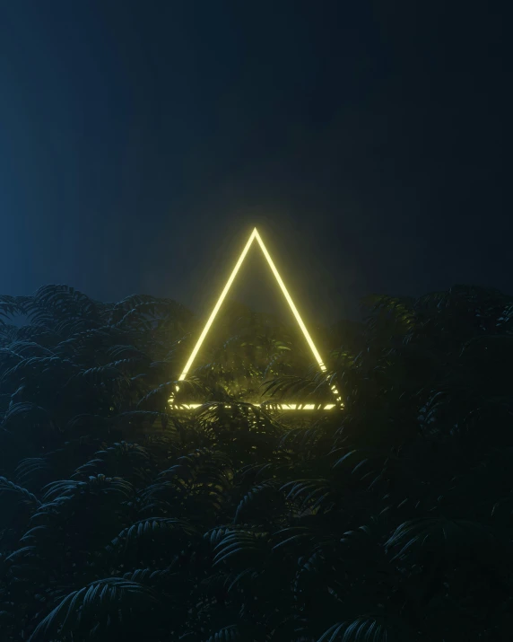 the light of a neon triangle is shown in the darkness