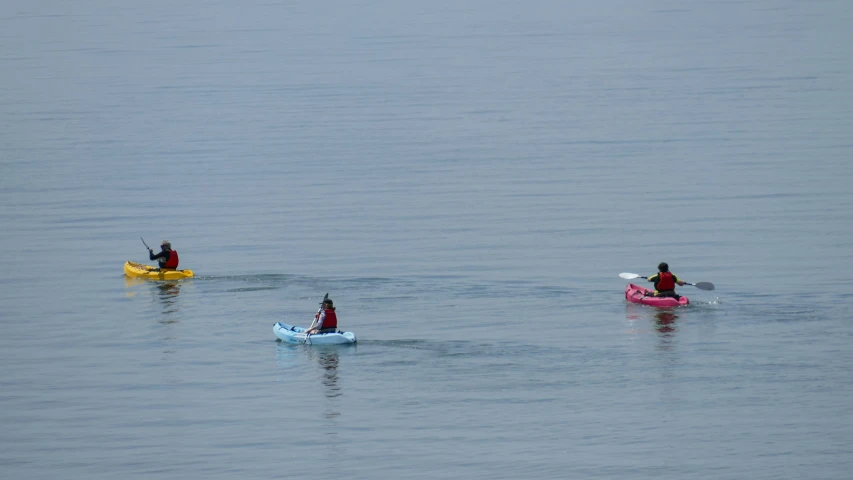 a group of people in kayaks in the ocean