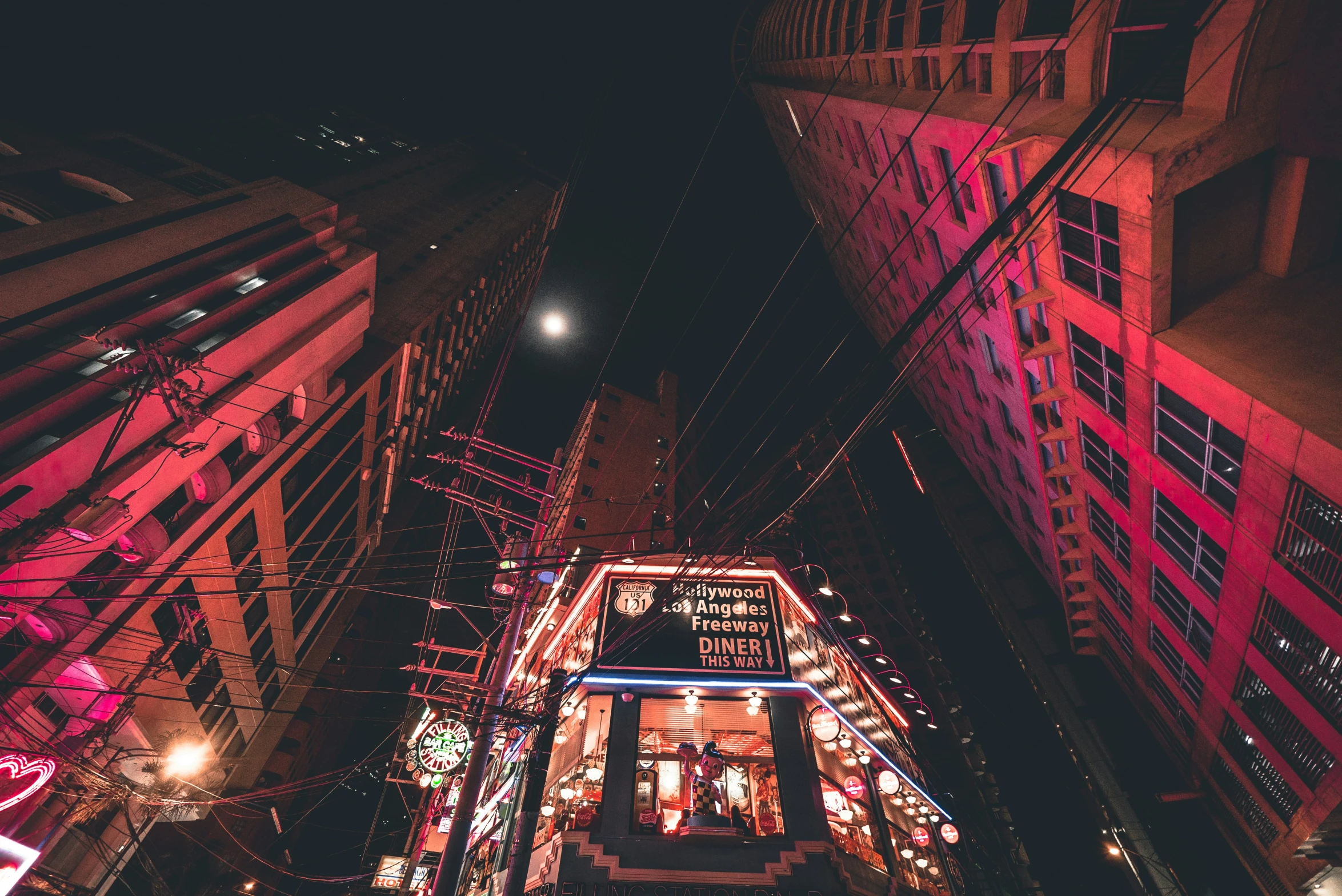 night time s of buildings from above