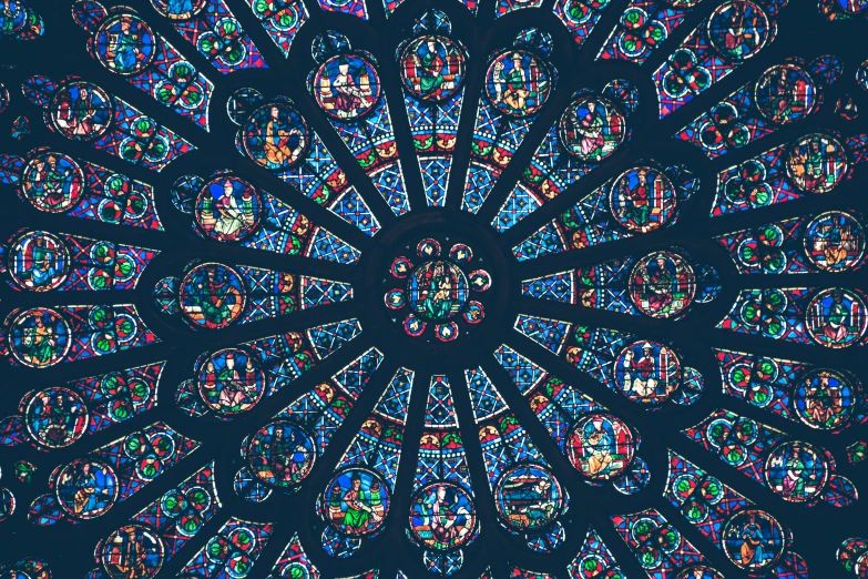 the huge stained glass windows in a cathedral