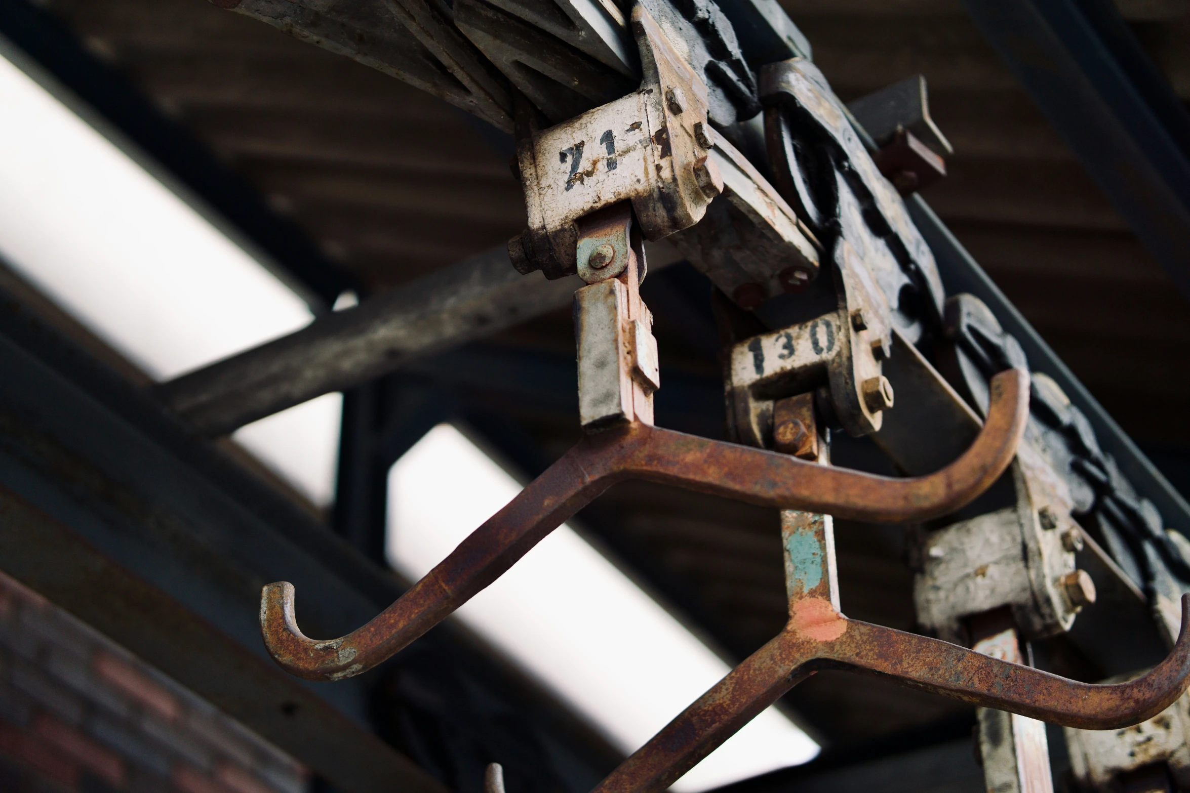 an image of old train track support beams