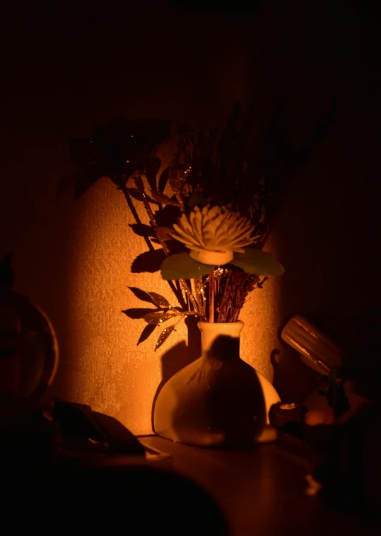 a vase with flowers in it sitting in a room