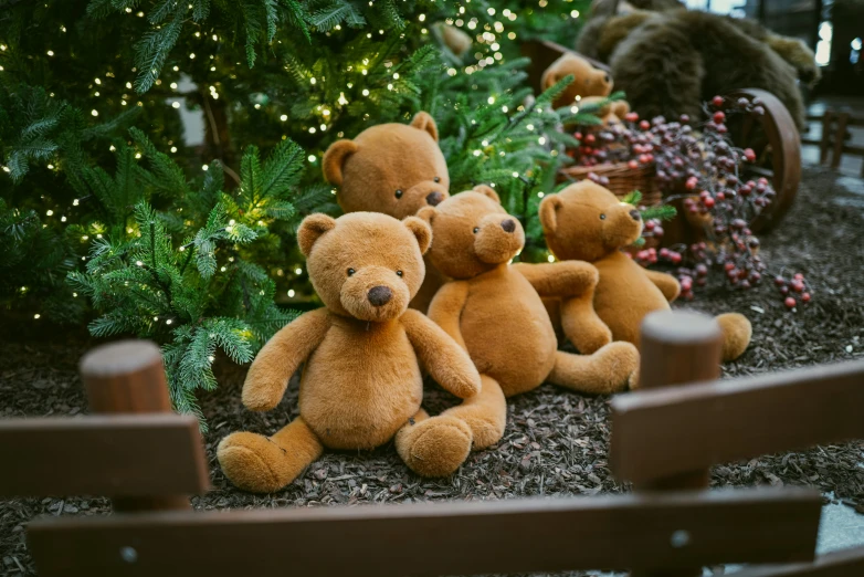 a group of teddy bears are in a miniature setting