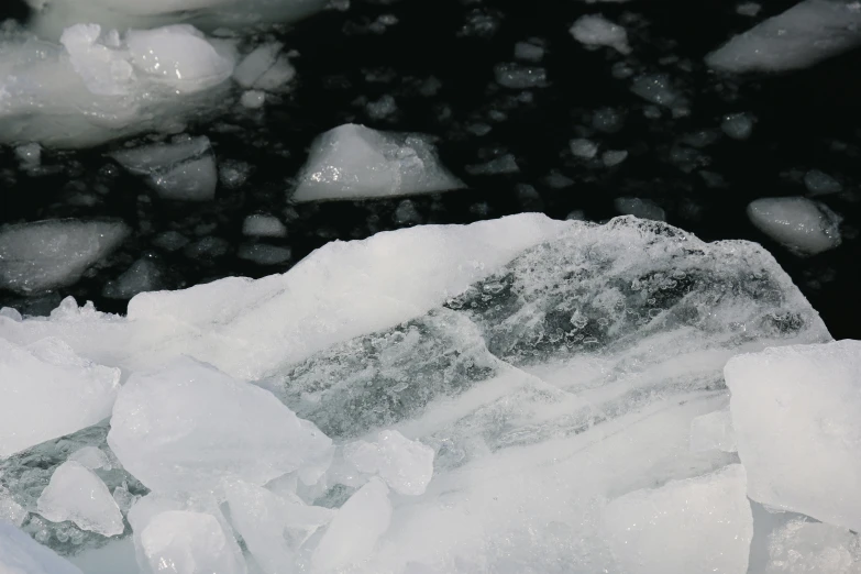 closeup of ice on the edge of a river