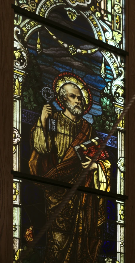 a close - up of a stain glass painting on a window