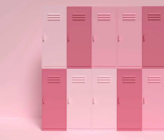an image of pink lockers in a wall