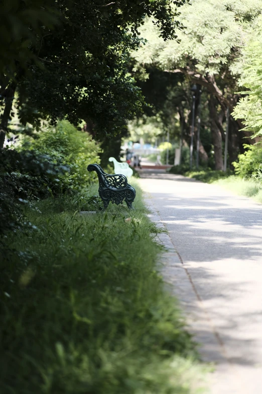 a stroller and bike parked along the side of the road