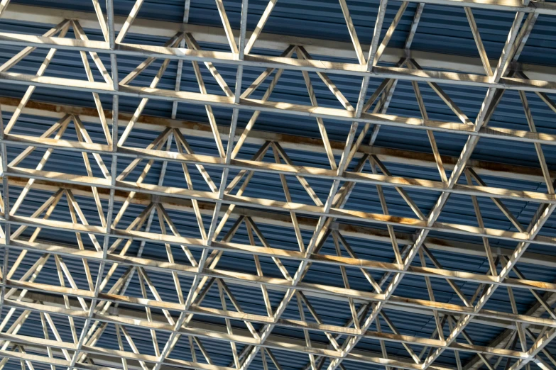 steel structure with blue slats stacked up