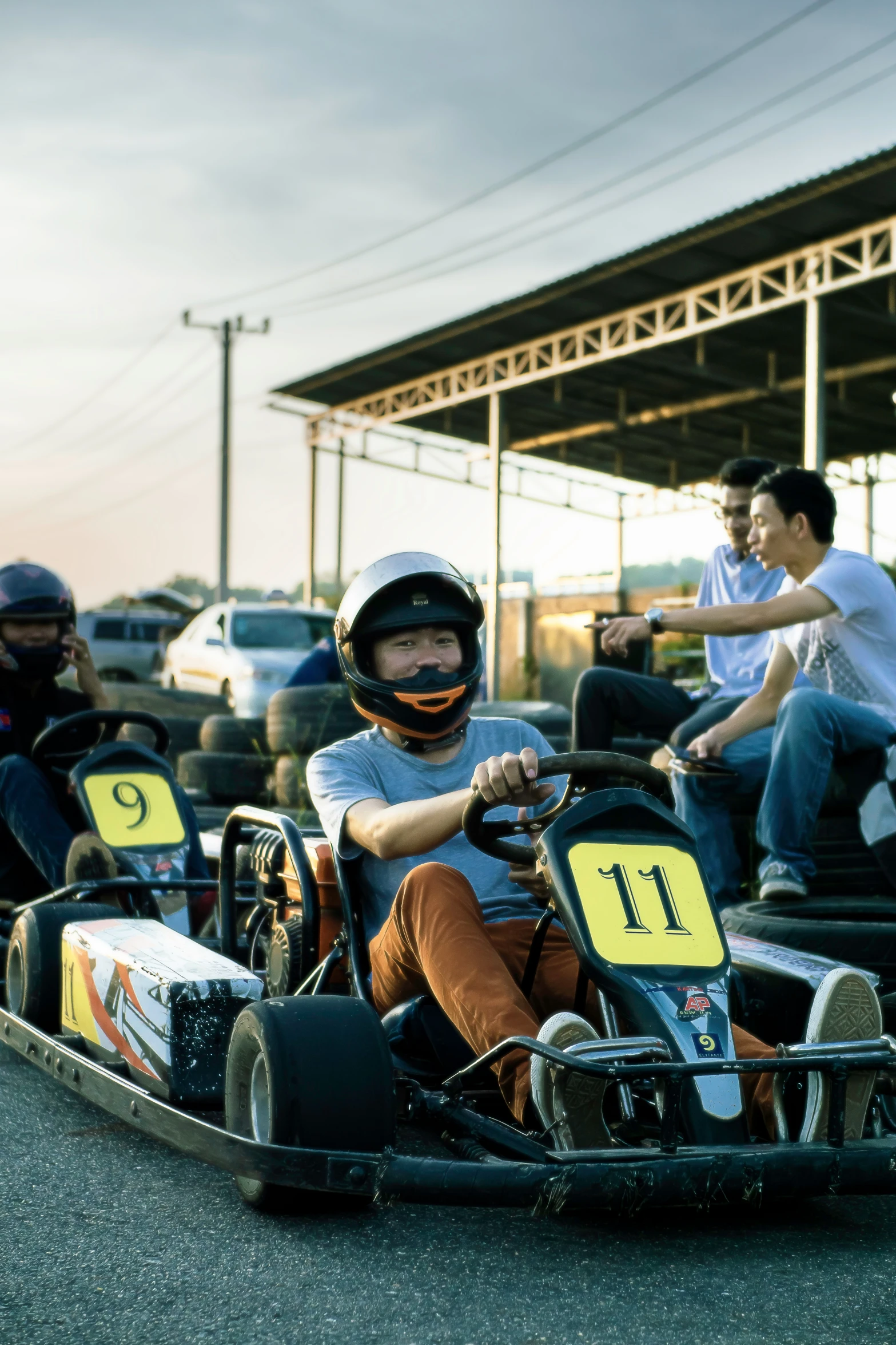 a person riding an electric go kart on a road