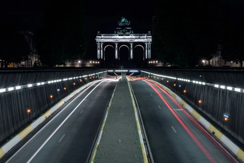 the view of traffic and the lights of the bridges