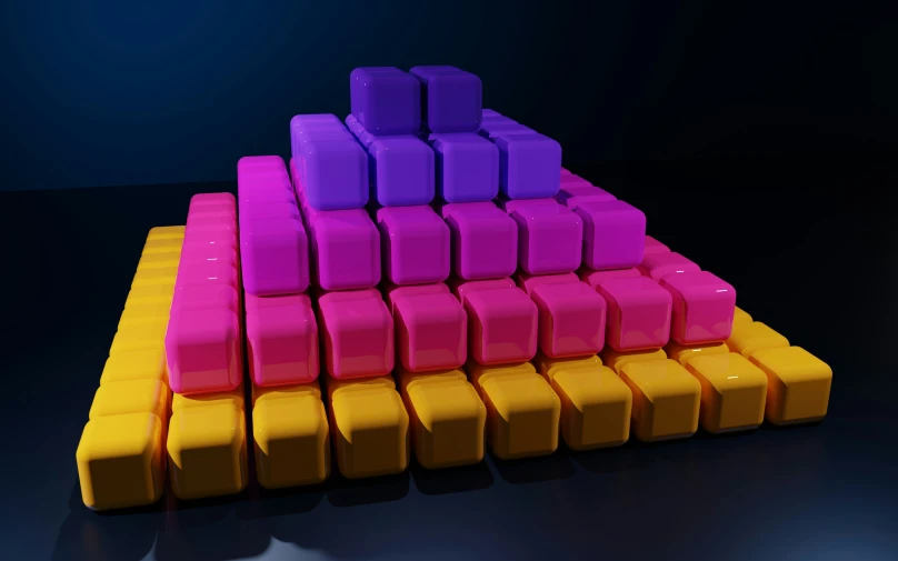 several rows of brightly colored blocks sitting in front of each other