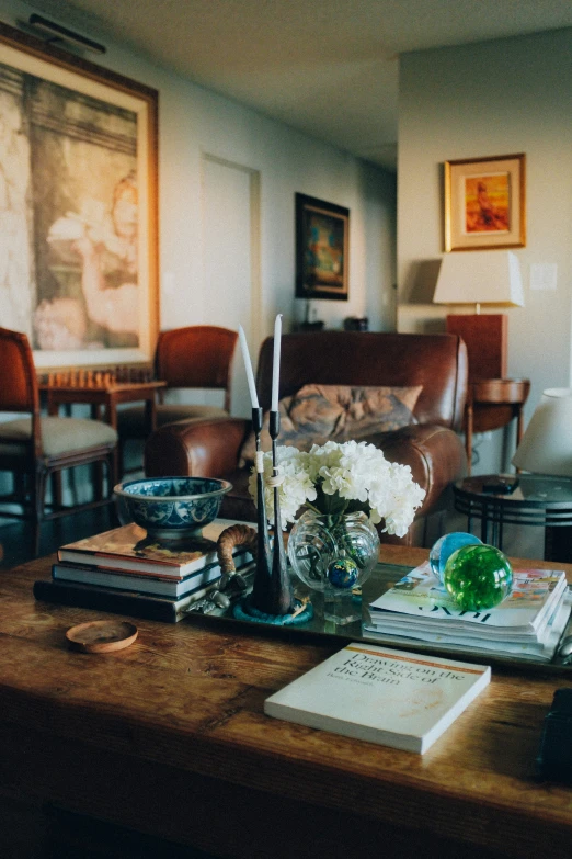 the living room of a house with chairs and tables