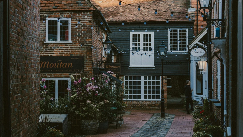 looking down at a restaurant through an alleyway