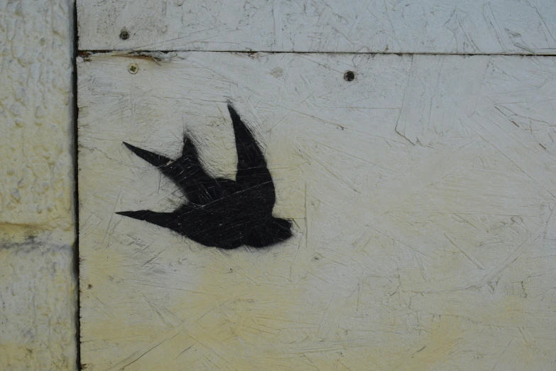 there is a bird spray painted on the wall