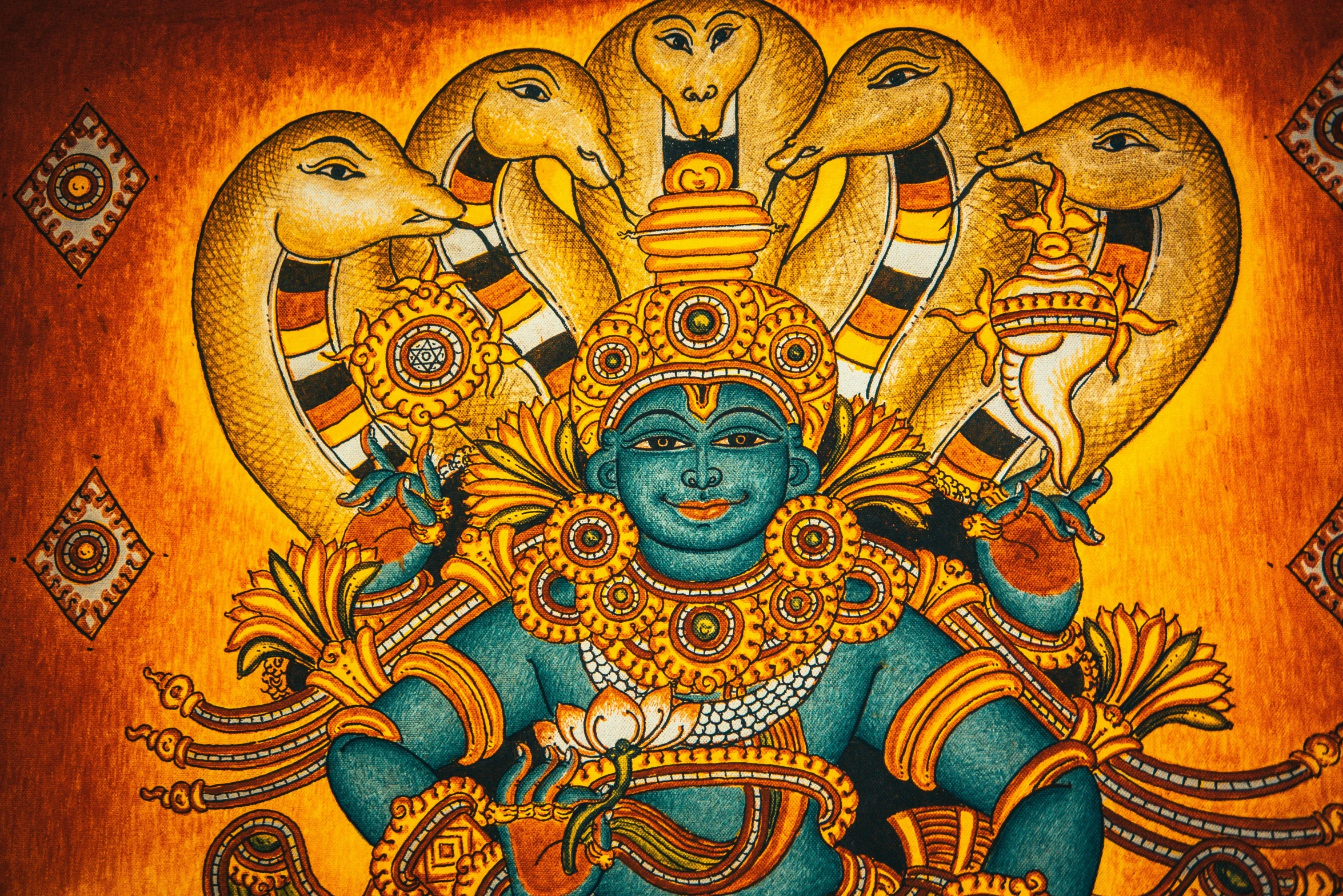 a painted art work of a hindu god