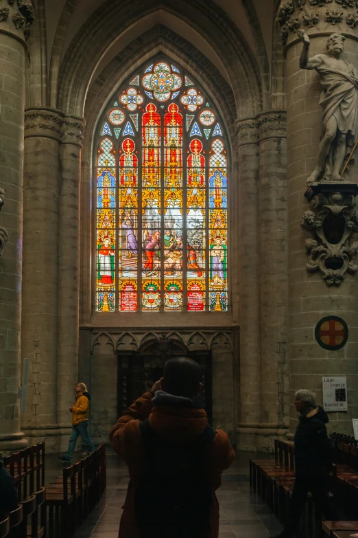 stained glass in the interior of a church