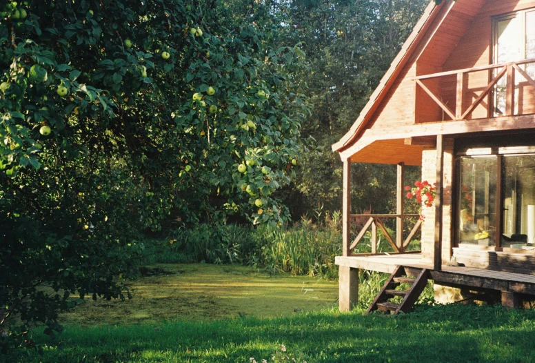 a small home on a sunny day in the grass