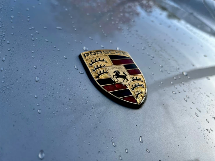 a badge on the hood of a car