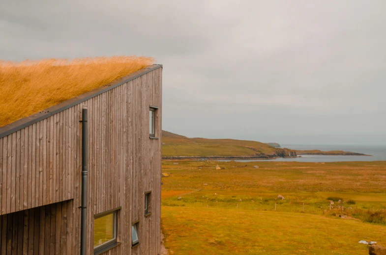 an exterior view of the building and landscape