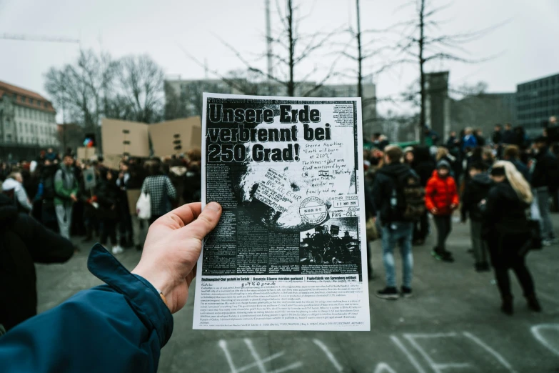 a protest in the city is being held by a person