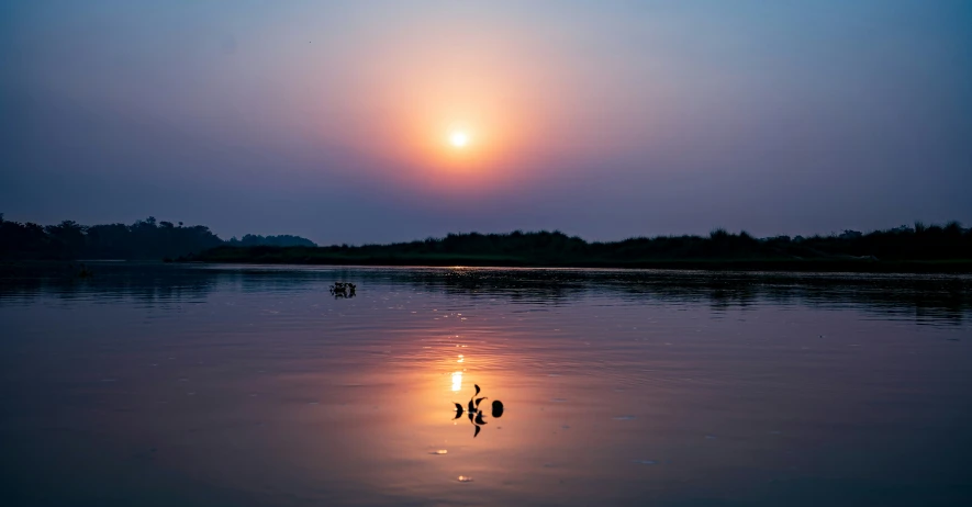 people on canoes out in the water at sunset