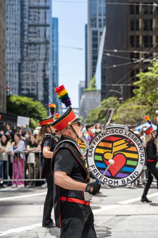 an officer marching with people in the street