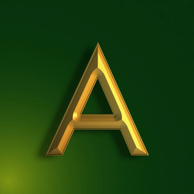 an a gold metal type on a green background