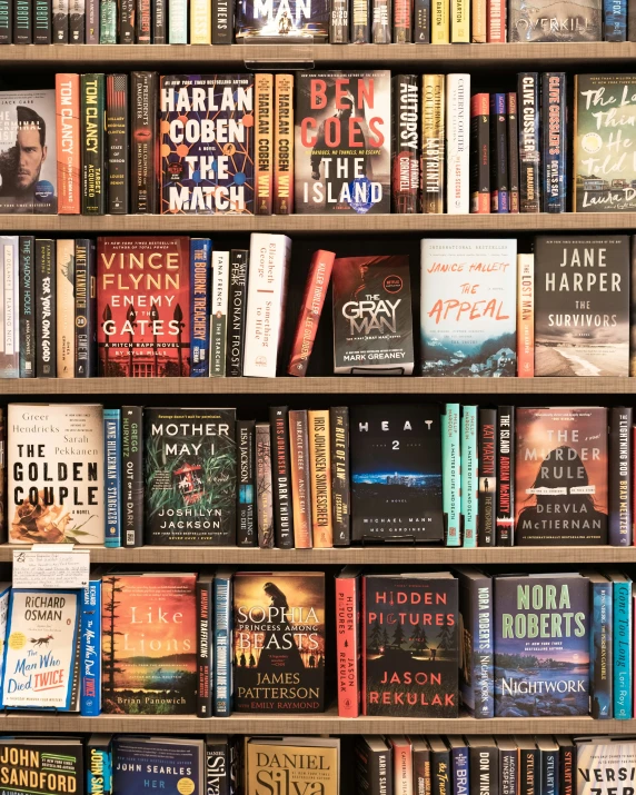 bookcases with books, including a man in the center