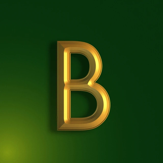 3d rendered gold letter b set on green background