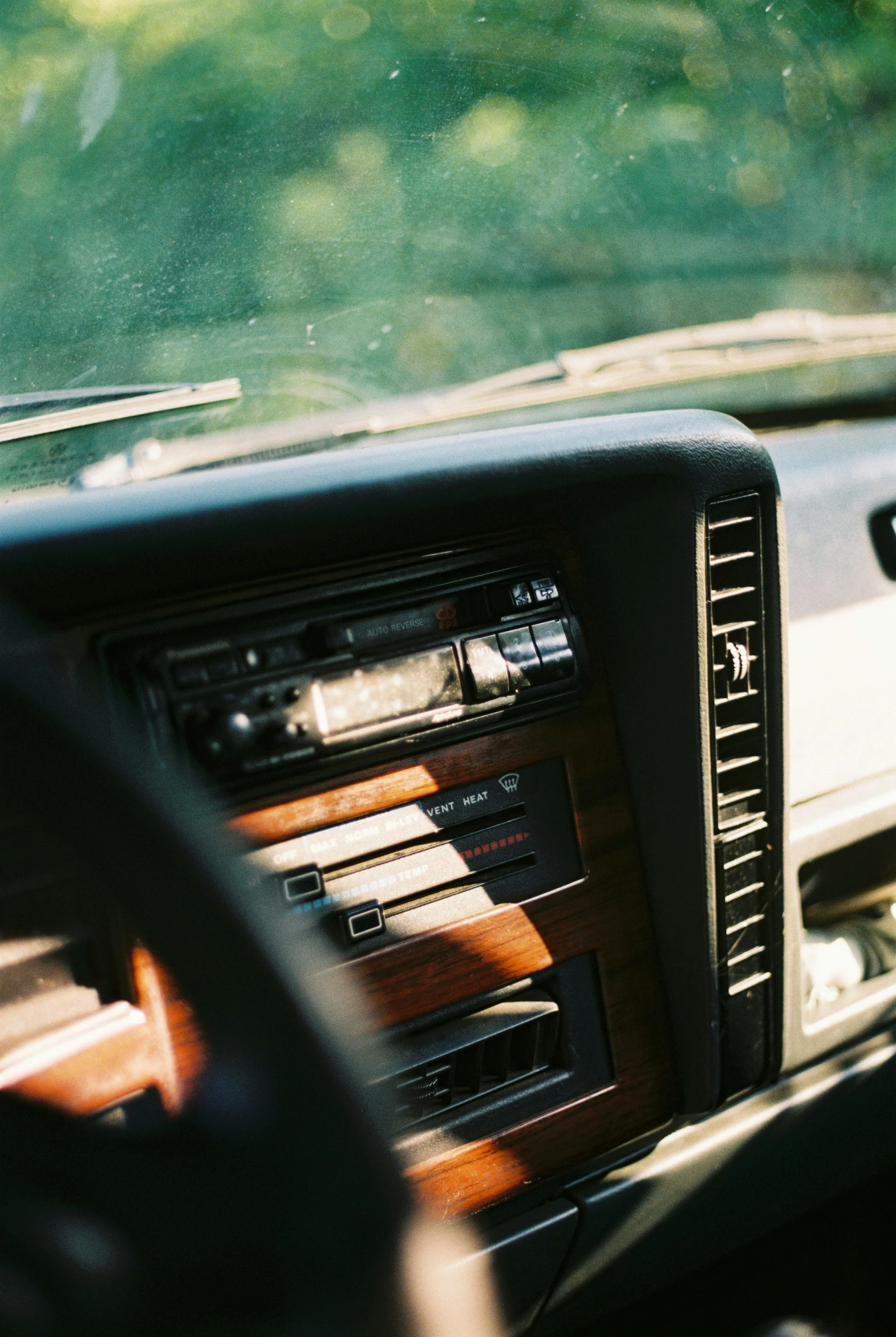 the dashboard view from inside a vehicle in the day