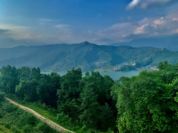 a view of a landscape from above looking out on a lake