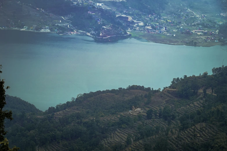 a bird's eye view shows a mountain side