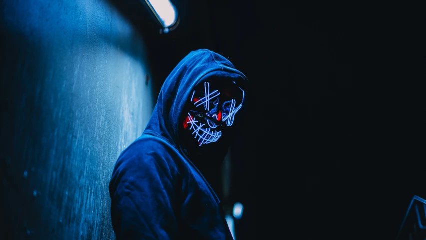 a man in the dark with his face painted