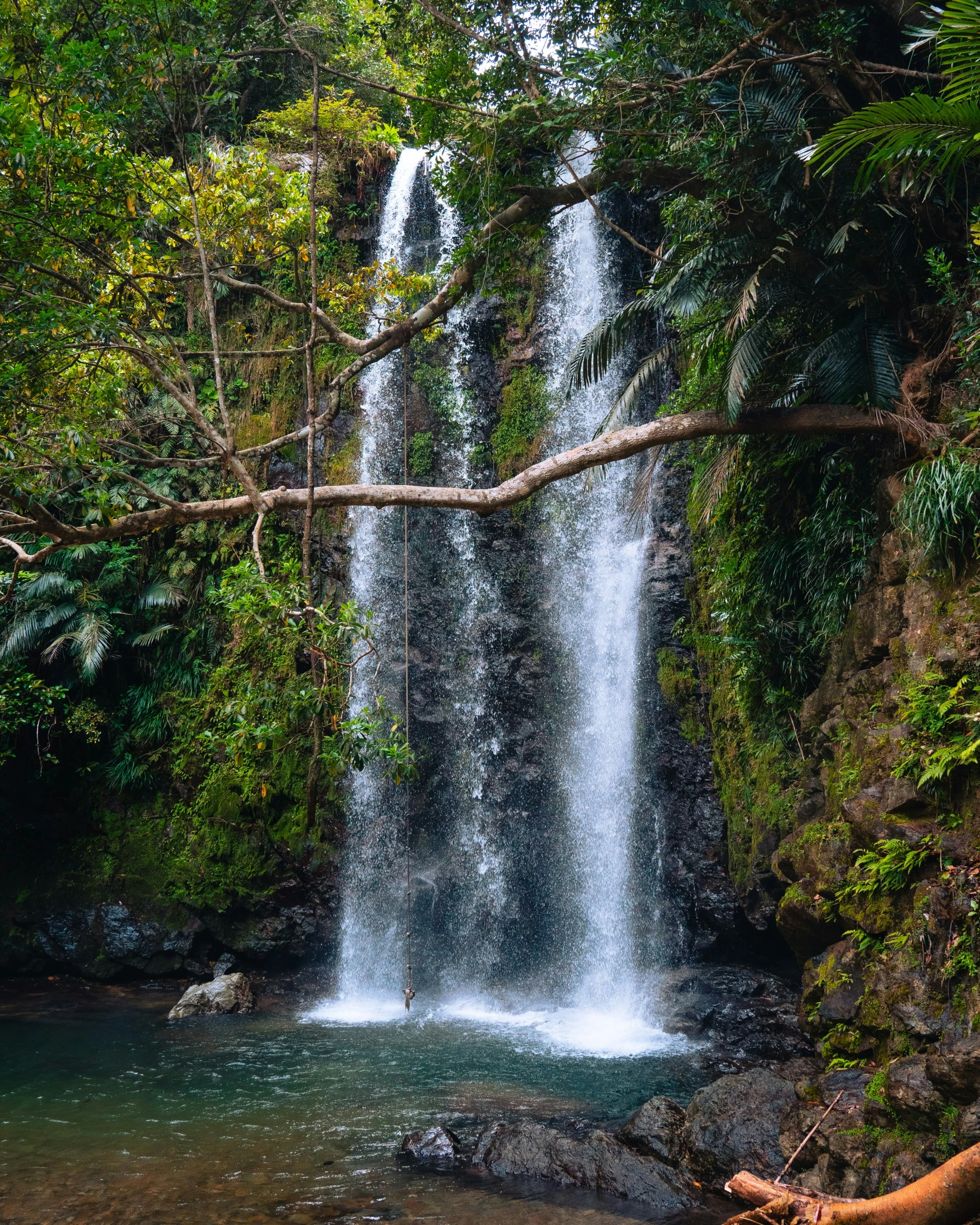 a man is standing next to a waterfall