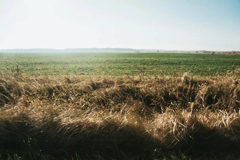 the view of grass on the side of a road with hills in background