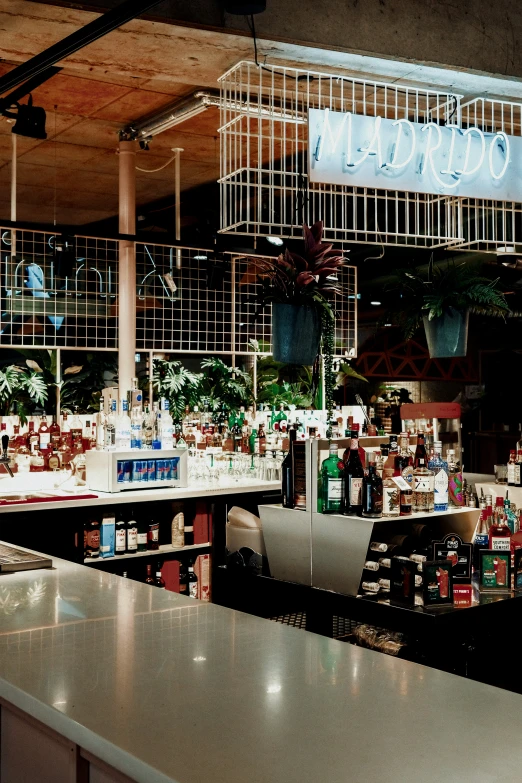 the inside of a liquor store filled with bottles and cans