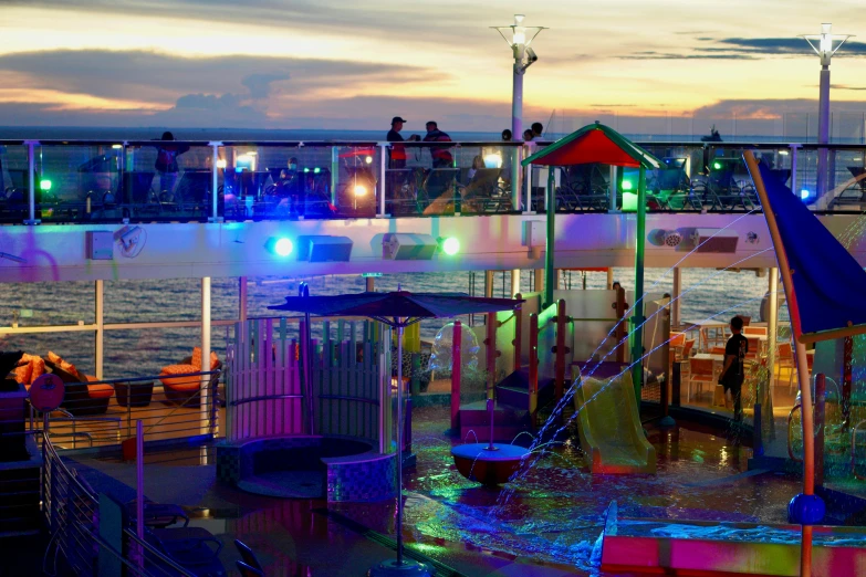 a water park that has some lit up equipment