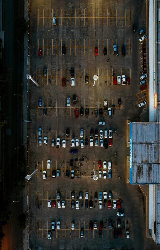 parking spaces are shown from above in this aerial view
